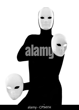 performer man mime with mask on studio isolated on white background Stock Photo