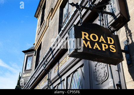 Road Maps Sign at J and G Innes Stationer and Bookshop on South Street St Andrews Fife Scotland Stock Photo