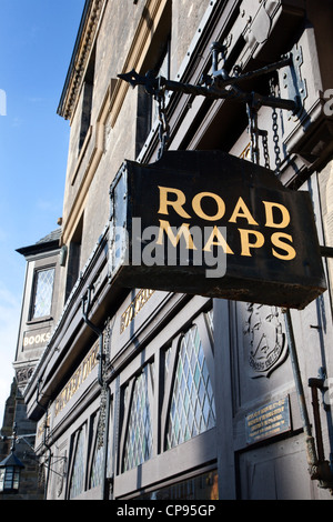 Road Maps Sign at J and G Innes Stationer and Bookshop on South Street St Andrews Fife Scotland Stock Photo