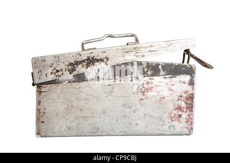 Old aluminium box for machine-gun tape isolated on white background Stock Photo