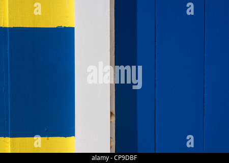 The abstract element of the colourfully painted beach houses are the landmark of the Brighton Beach in Melbourne, Australia. Stock Photo