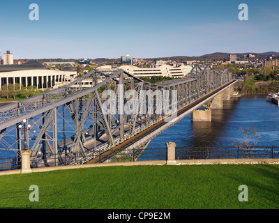 The Royal Alexandra Interprovincial Bridge over Ottawa River connecting Ottawa, Ontario and Gatineau, Quebec. Canada Stock Photo