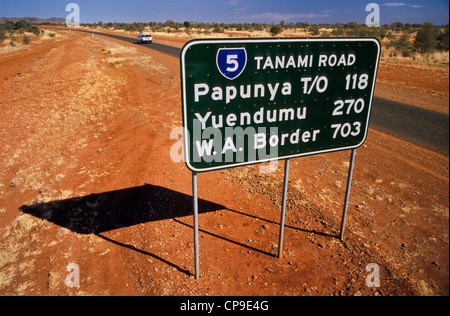 Distance Marker along Tanami Road, Central Australia Stock Photo