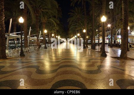 Promenade in Alicante illuminated at night, Catalonia Spain Stock Photo