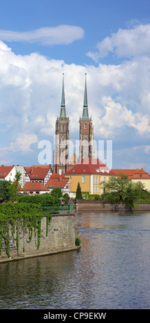 Saint John gothic cathedral Odra river Ostrow Tumski  Wroclaw Lower Silesia Poland Stock Photo