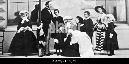 Prince Albert, Queen Victoria and their nine children. Stock Photo