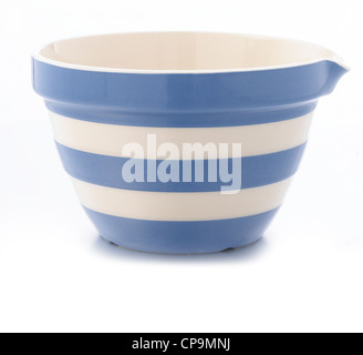 Blue and white striped small mixing bowl Stock Photo