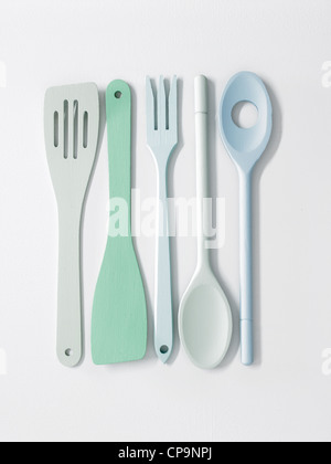 painted colored wooden kitchen utensils Stock Photo