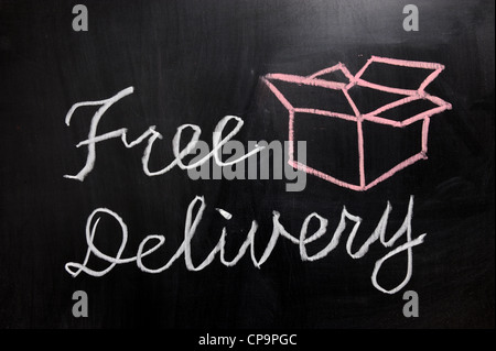 Chalk drawing - Free delivery text and an open box Stock Photo