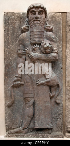 Hero mastering a lion Neo Assyrian palace of Sargon II 721-705 BC Khorsabad ancient Dur Sharrukin Assyria Iraq Stock Photo