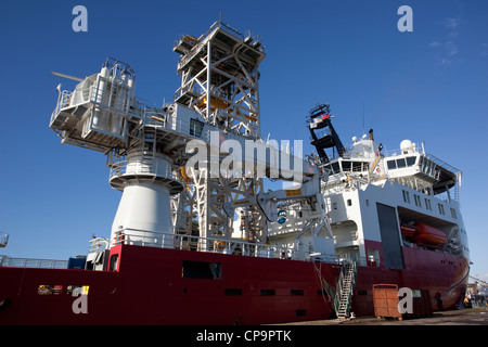 A specialized deep water well intervention vessel alongside the quay at Montrose. Stock Photo