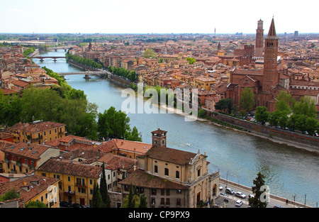 Panoramic view of Verona, Italy (are visible the Santa Anastasia Church and the Lamberti Tower) Stock Photo