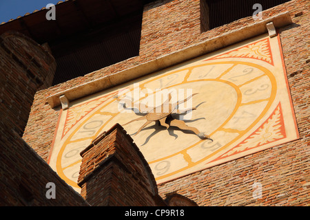 The clock tower in che old Castle of Verona, Italy Stock Photo