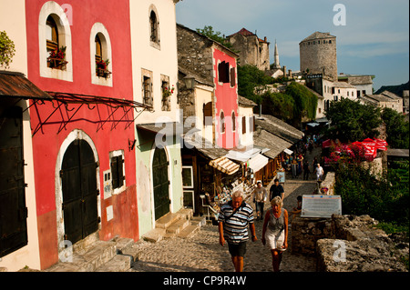 Cobbled street known as Kujundziluk in Mostar old town .Bosnia- Herzegovina. Balkans .Europe. Stock Photo