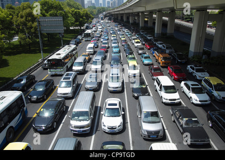 Traffic jam in central Shanghai China Stock Photo