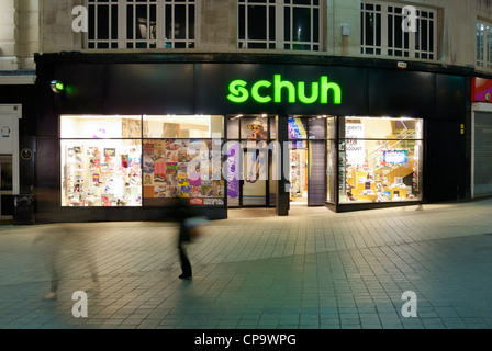 Schuh shoe shop in Church Street, Liverpool at night. Stock Photo