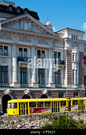 Tram along Obala Kulina Bana street Sarajevo.Bosnia- Herzegovina. Balkans .Europe. Stock Photo