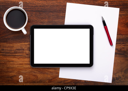 Blank digital tablet on desk Stock Photo