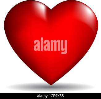 Glossy red 3D heart on a white background Stock Photo