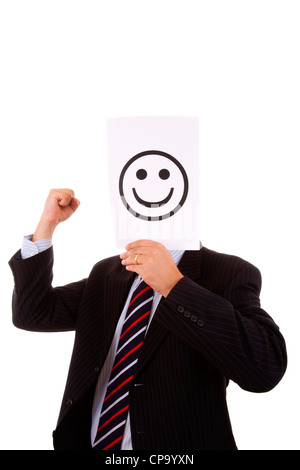 hypocrite businessman hiding behind a big smile symbol Stock Photo