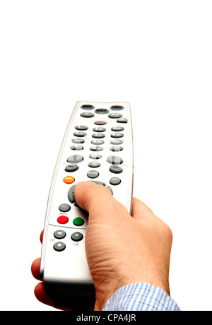 Hand Using Remote Control Male hand holding TV remote control Stock Photo - Alamy