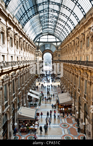Unique elevated view of Galleria Vittorio Emanuele II in Milan on May 2, 2012. It is one of Italy's most famous shopping areas. Stock Photo