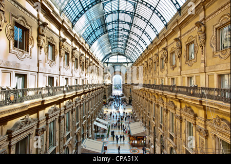 Unique elevated view of Galleria Vittorio Emanuele II in Milan on May 2, 2012. It is one of Italy's most famous shopping areas. Stock Photo