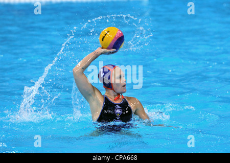 HEATHER PETRI OF THE USA WOMEN'S WATER POLO TEAM AT THE WATER POLO TEST EVENT, WATER POLO ARENA, LONDON OLYMPIC PARK 05 MAY 2012 Stock Photo