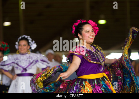 Ballet Folklorico dancers performing at Cinco de Mayo festival in Austin, Texas Stock Photo