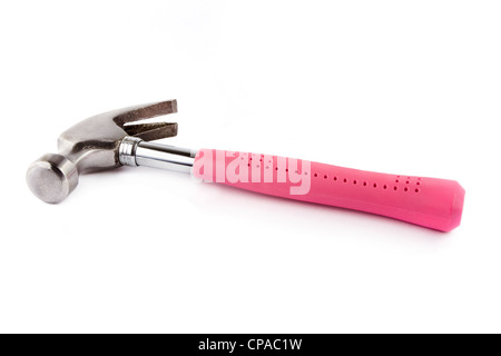 Hammer with a pink ahndle over white Stock Photo