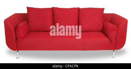 a comfy red couch sofa isolated on white with clipping path Stock Photo