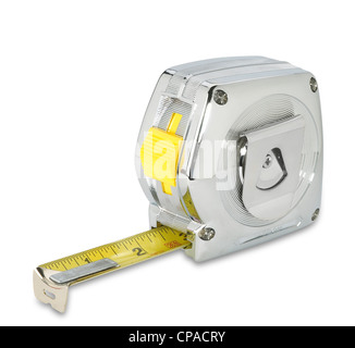 a chrome silver retro tape measure on white with clipping path Stock Photo