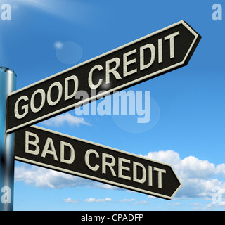 Good Bad Credit Signpost Shows Customer Financial Rating Stock Photo