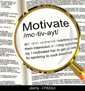 Motivate Definition Magnifier Shows Positive Encouragement Or Inspiration Stock Photo