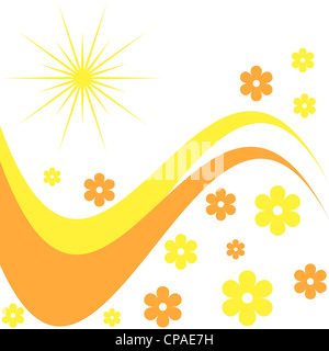 Funky flowers, sun and curves design in bright colors Stock Photo
