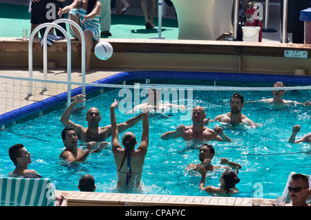 Norwegian Jade cruise ship - swimming pool. Volleyball match. Stock Photo