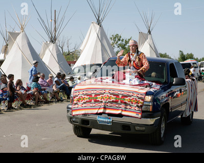 USA, Montana, Crow Agency. Participant taking part in a parade held during the annual Crow Fair in Crow Agency, Montana. Stock Photo