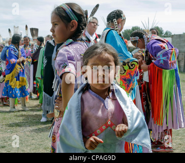 USA, Montana, Crow Agency. articipants in the powwows held during the annual Crow Fair, taking place at the Crow Agency, Montana Stock Photo