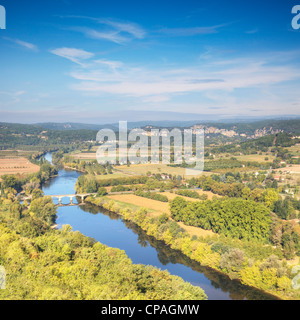 The famous view of the River Dordogne from the bastide of Domme, Aquitaine, France, as summer turns to autumn. Stock Photo