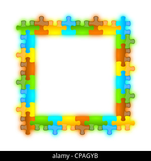Colored, glossy, brilliant and jazzy puzzle frame 8 x 8 format with shadow Stock Photo