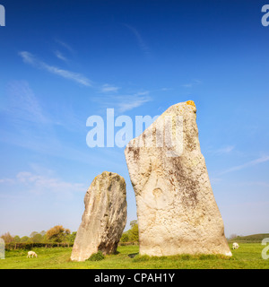 The two standing stones at Avebury, Wiltshire, England, known as The Cove. Stock Photo