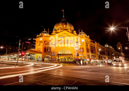 Flinders Street Station, Melbourne, Australia, in the early hours of the morning, 15 July 2010. Stock Photo
