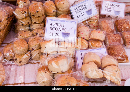 Packets of scones on sale at Stokesley Farmers Market, Stokesley, North Yorkshire, England, UK