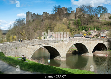 Ludlow castle, River Teme and Dinham Bridge, Shropshire England Stock Photo