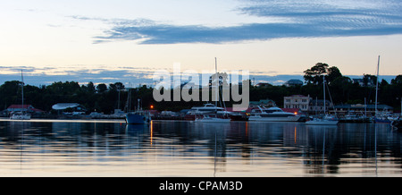 Port of Strahan fishing fleet in the late evening. Stock Photo