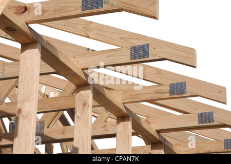Construction new triangular roof of a wooden house in the village Stock ...