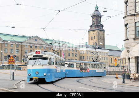 Old tram with city museum in background, Gothenburg, Sweden Stock Photo