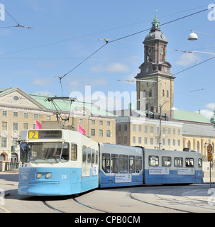 Old tram with city museum in background, Gothenburg, Sweden Stock Photo