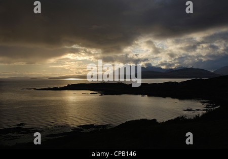 Looking across Tarskavaig Bay and Loch Eishort to the Coulin mountains, Isle of Skye, western Scotland Stock Photo