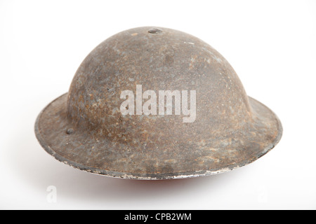 World War Two British Army 'Brodie' helmet on a plain background. Stock Photo